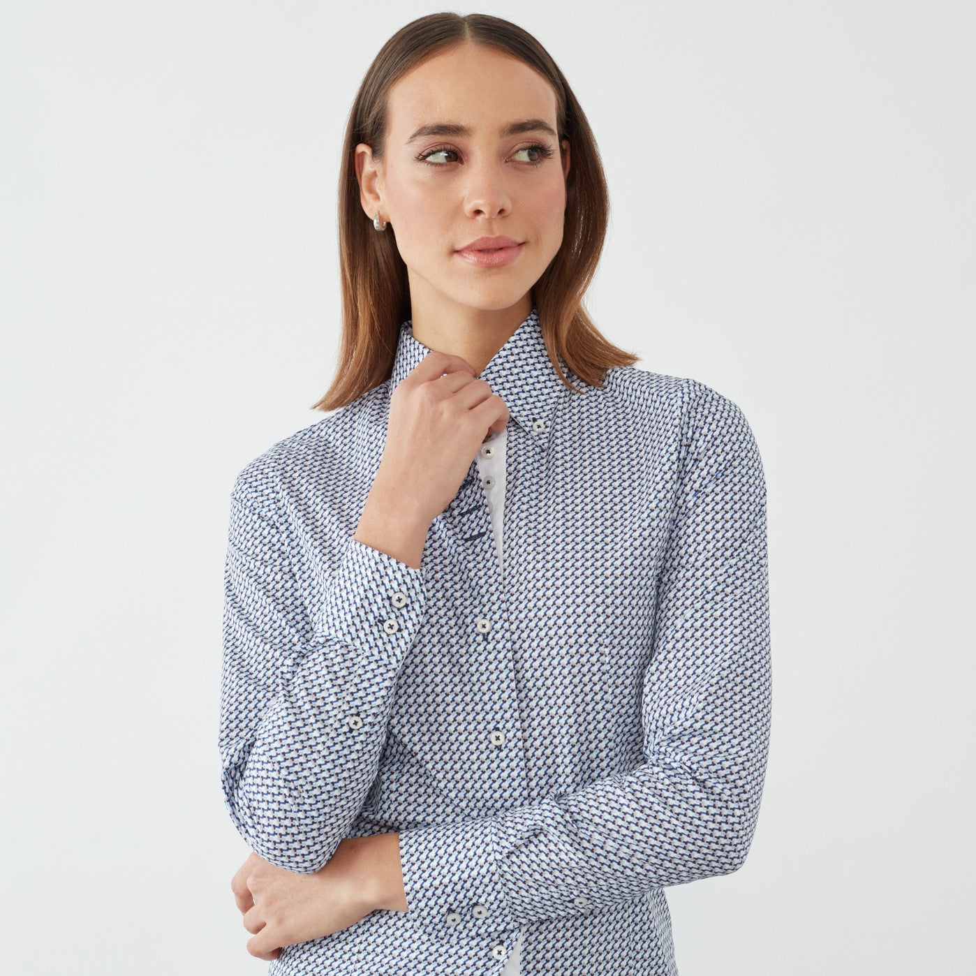 Ženska košulja popeline stampato - bijela/plava